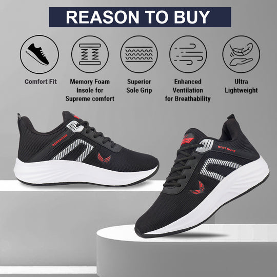 Bersache Premium Sports,Gym, Trending Stylish Running Shoes For Men (8079-Black)
