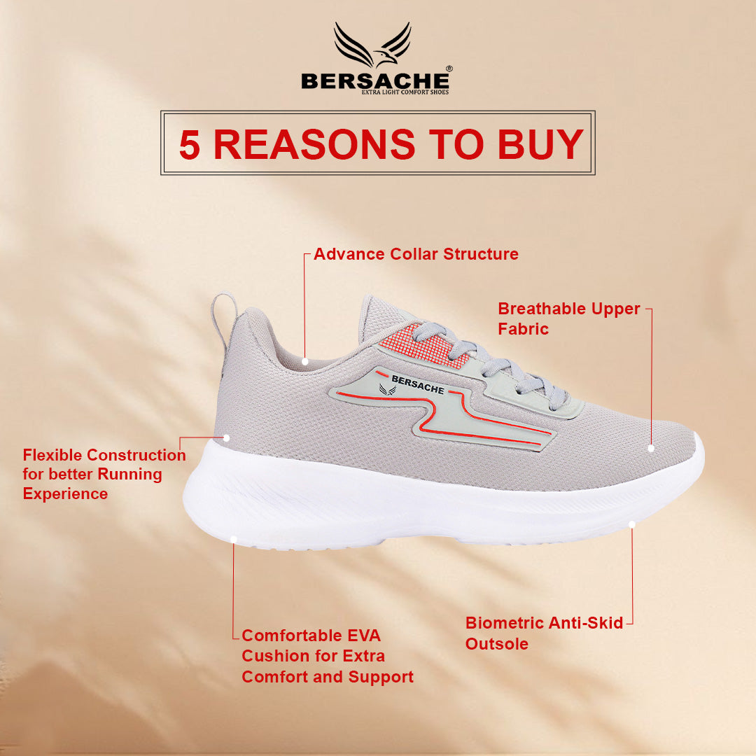 Bersache Lightweight Casual Sneaker Shoes For Men Light Grey-8085