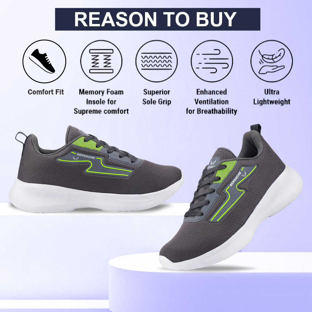 Bersache Premium Sports,Gym, Trending Stylish Running Shoes For Men (8086-Dark Grey)
