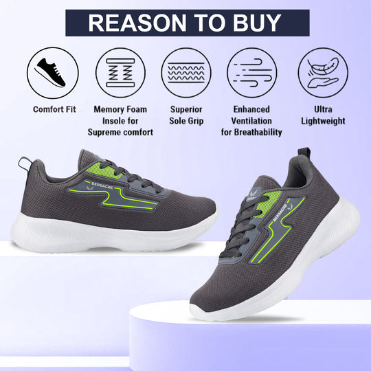 Bersache Premium Sports,Gym, Trending Stylish Running Shoes For Men (8086-Dark Grey)
