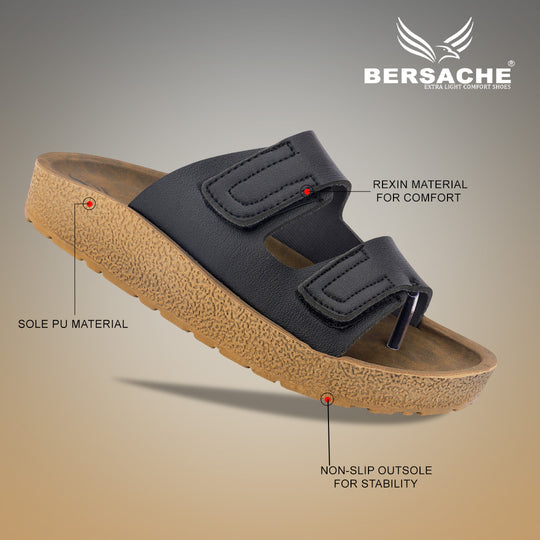 Bersache Extra Soft Classic Casual with Back Strap Regular wear with Ultra Soft & Flexibility Technology Flip-Flop for Men's/ Boy's-(Black-6222)