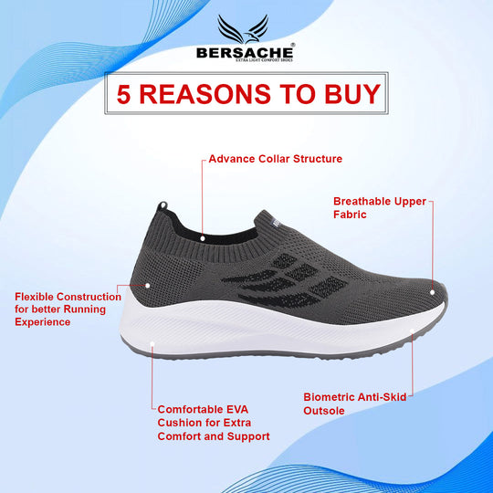 Bersache Lightweight Casual Sneaker Shoes For Men (8110-Grey)
