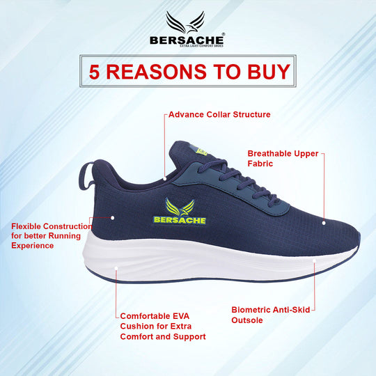 Bersache Lightweight Casual Sneaker Shoes For Men Blue-8069