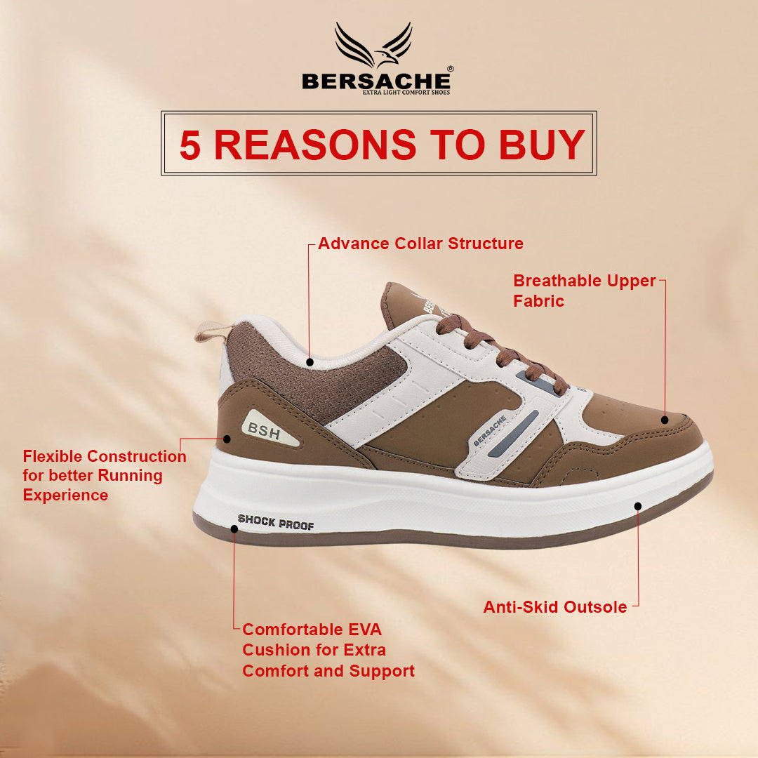 Bersache Casual Sneaker shoe for Men| Soft Cushioned Insole , Slip-Resistance Casuals For Men (Brown-Beige-8144)