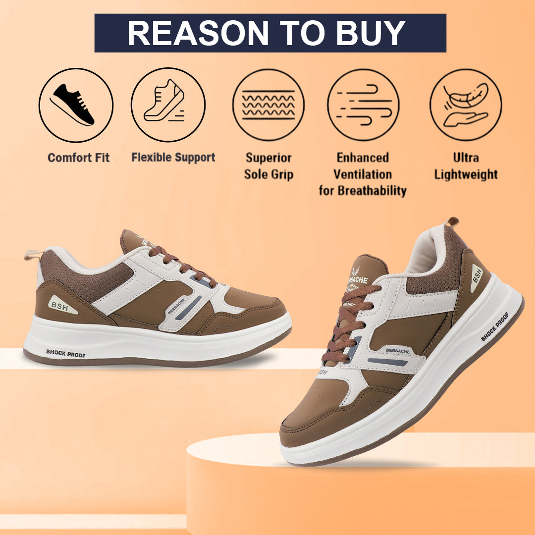Bersache Premium Sports ,walking,Gym,cricket, Trending  Running Shoes For Men's (Brown-White-8144)
