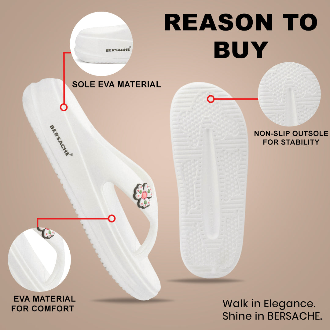 Bersache Extra Soft Classic Casual  with  Regular wear with Ultra Soft & Flexibility Technology Flip-Flop for Women's-(6298-White).