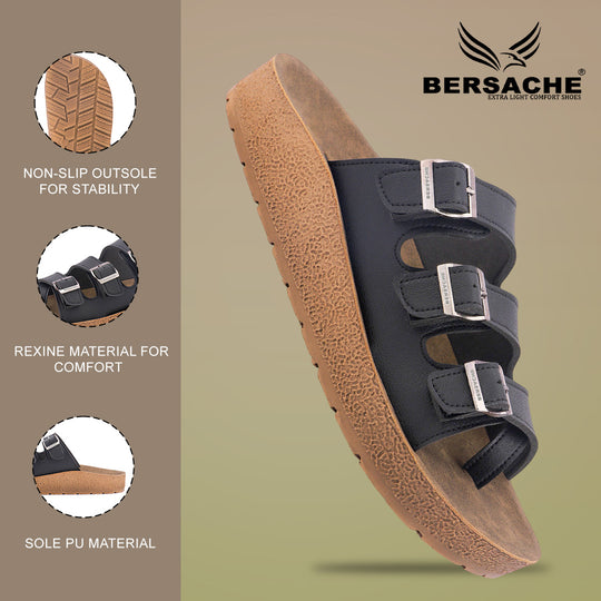 Bersache Extra Soft Classic Casual with Back Strap Regular wear with Ultra Soft & Flexibility Technology Flip-Flop for Men's/ Boy's-(Black-6223)