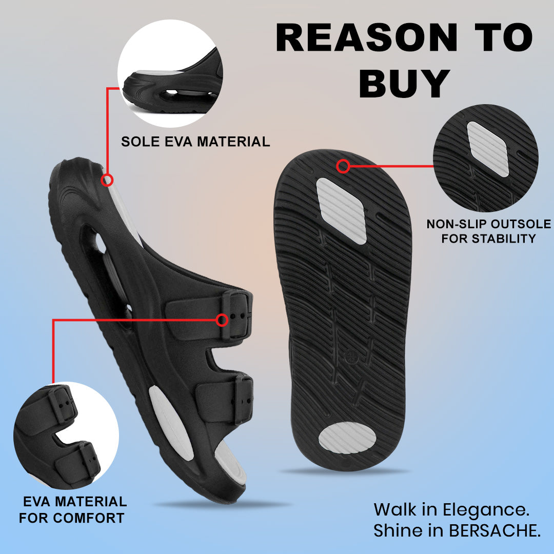 Bersache Extra Soft Classic Casual  with Regular wear with Ultra Soft & Flexibility Technology Sandals for Men's-(6345-Gray & Black)