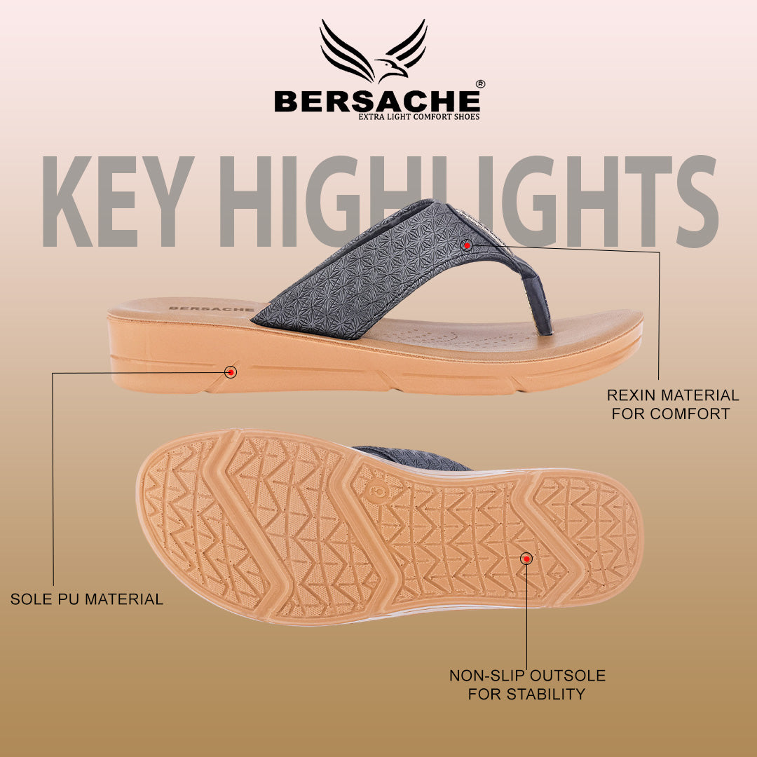 Bersache Extra Soft Classic Casual with  Regular wear with Ultra Soft & Flexibility Technology Slipper For Women's & Girl's-Black-6230