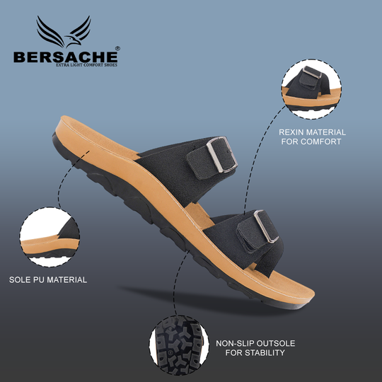 Bersache Extra Soft Classic Casual with  Regular wear with Ultra Soft & Flexibility Technology Sandal For Men's & Boy's-Black-6218