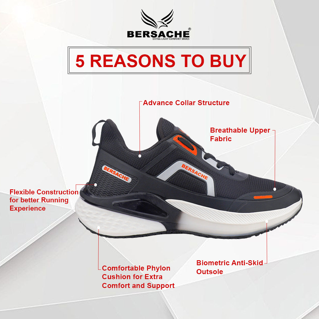 Bersache Premium Casual,Gym, Trending Stylish Running Shoes For Men (9206-Black)