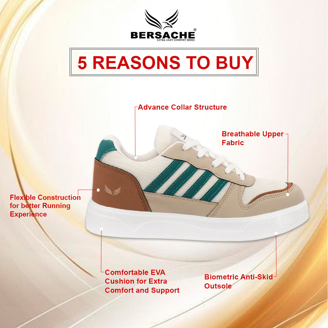 Bersache Casual Sneaker shoe for Men| Soft Cushioned Insole , Slip-Resistance Casuals For Men (Beige-8134)