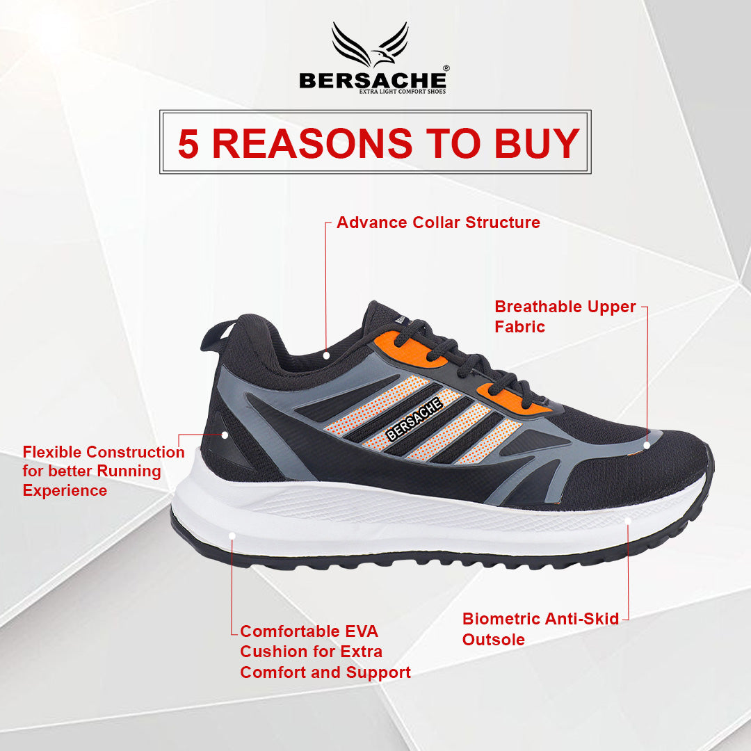 Bersache Lightweight Casual Sneaker Shoes For Men Black-8073