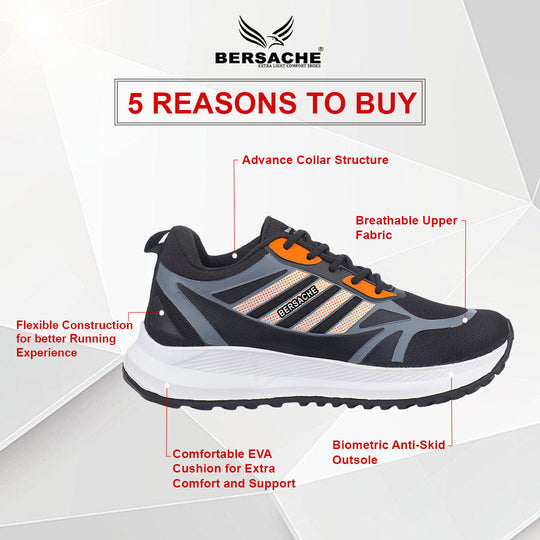 Bersache Lightweight Casual Sneaker Shoes For Men Black-8073