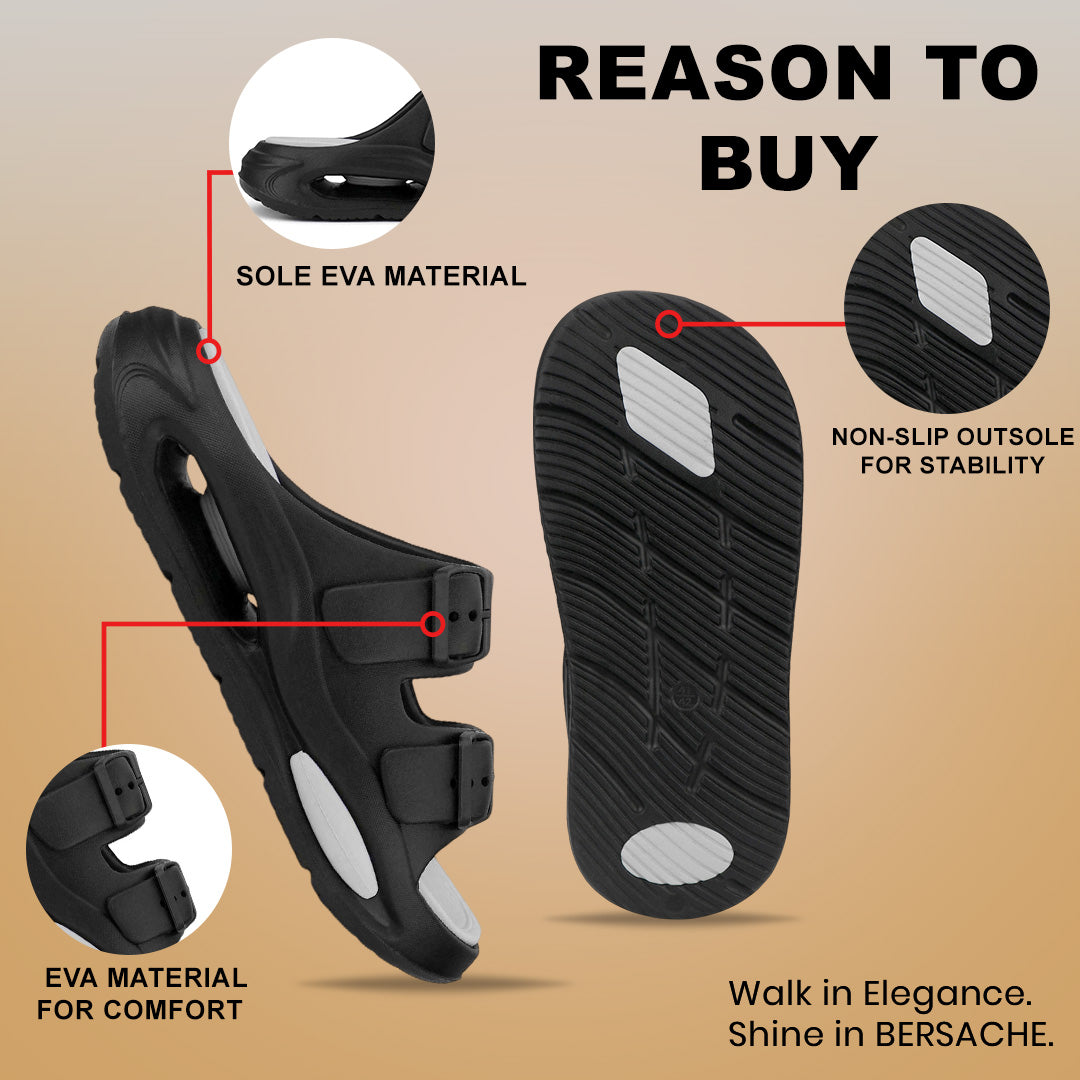 Bersache Extra Soft Classic Casual CHAPPAL with  Regular wear with Ultra Soft & Flexibility Technology  Slippers for Men's-(6345-Gray & Black)