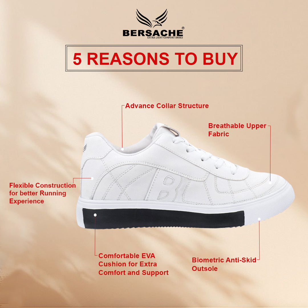 Bersache Casual Sneaker shoe for Men| Soft Cushioned Insole , Slip-Resistance Casuals For Men (8120-White)