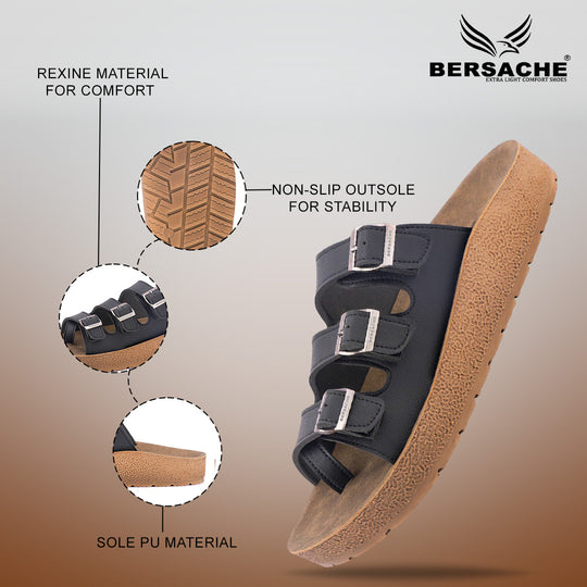 Bersache Extra Soft Classic Casual with  Regular wear with Ultra Soft & Flexibility Technology Slipper For Men's & Boy's-Black-6223