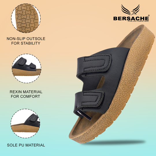 Bersache Extra Soft Classic Casual with  Regular wear with Ultra Soft & Flexibility Technology Slipper For Men's & Boy's-Black-6222