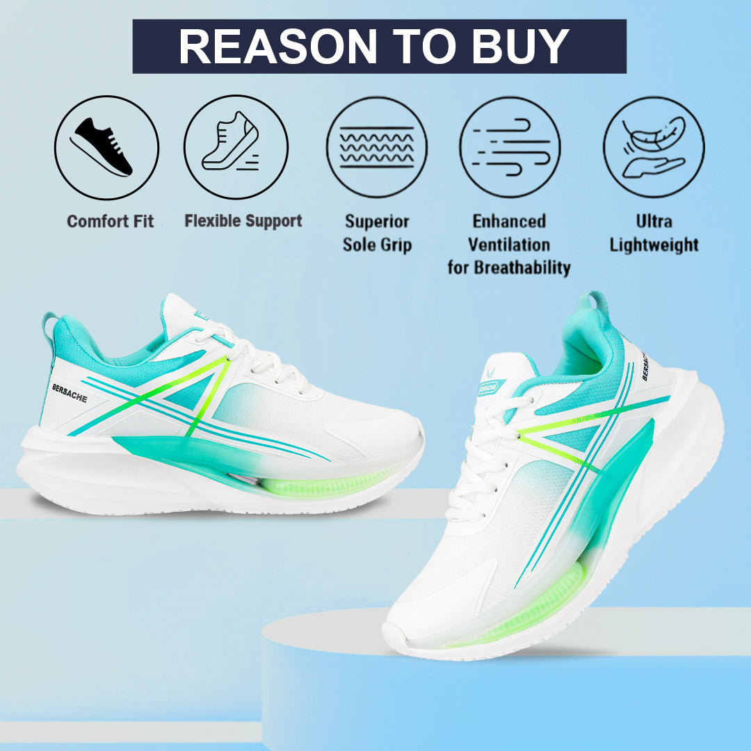 Bersache Premium Sports , Walking, Gym, Cricket, Trending  Running Shoes For Men's (Mint & White-9225)