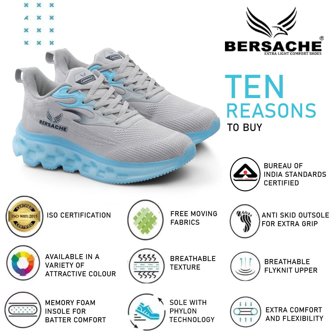 Bersache Premium Sports ,Gym, Trending Stylish Running Shoes For Men  (9198-Grey).