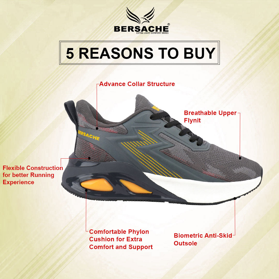 Bersache Casual Sneaker shoe for Men| Soft Cushioned Insole , Slip-Resistance Casuals For Men (Grey-9217).