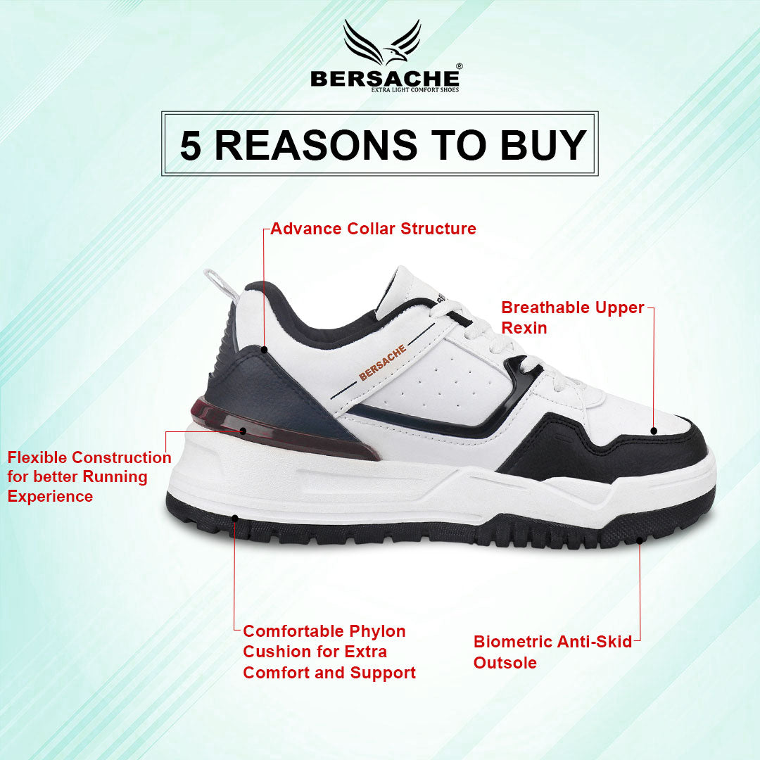 Bersache Casual Sneaker shoe for Men| Soft Cushioned Insole , Slip-Resistance Casuals For Men (Black & White-9220).