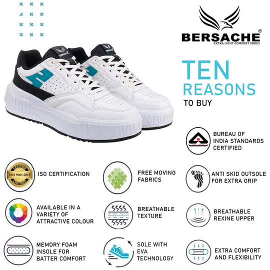 Bersache Lightweight Sports Running Shoes For Men Light (White & Black-8047)