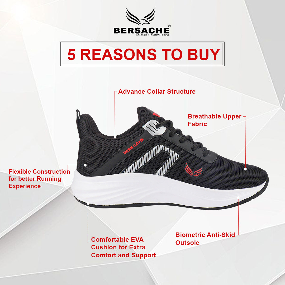 Bersache Lightweight Casual Sneaker Shoes For Men Black-8079