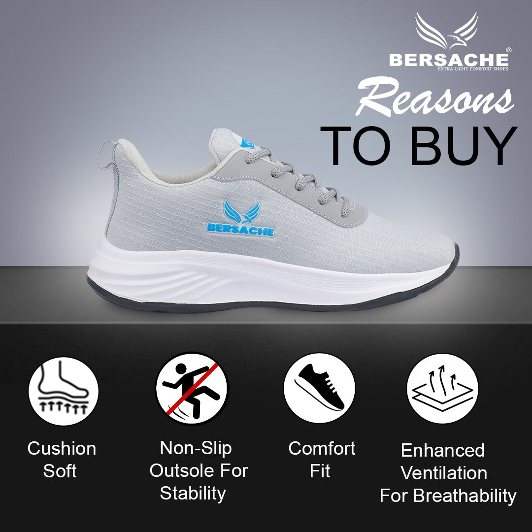 Bersache Lightweight Sports Running Shoes For Men Light Grey-8068