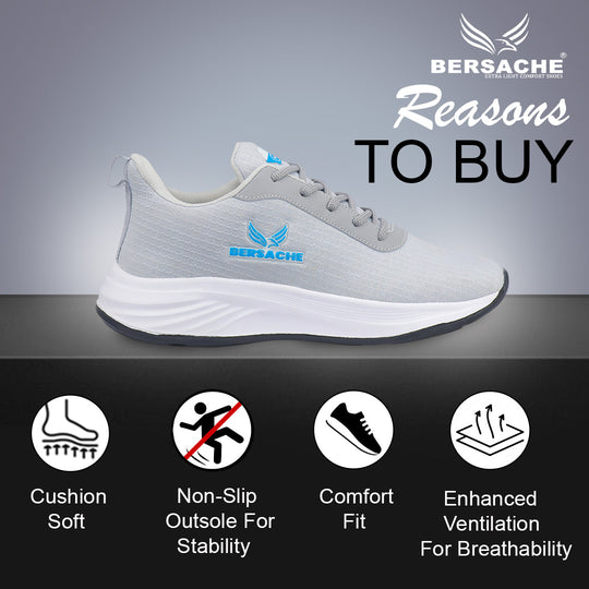 Bersache Lightweight Sports Running Shoes For Men Light Grey-8068