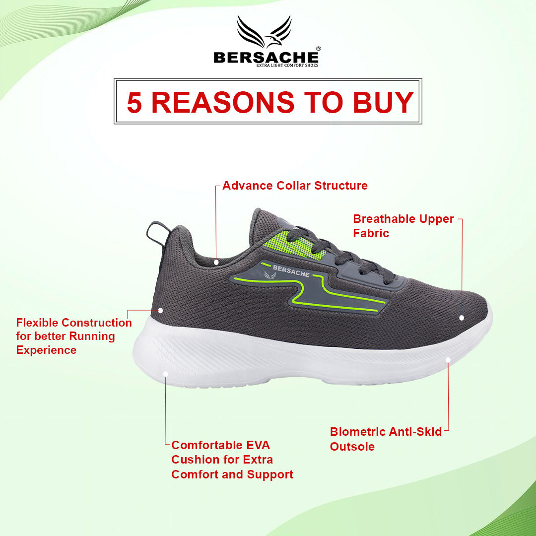 Bersache Lightweight Casual Sneaker Shoes For Men Dark Grey-8086