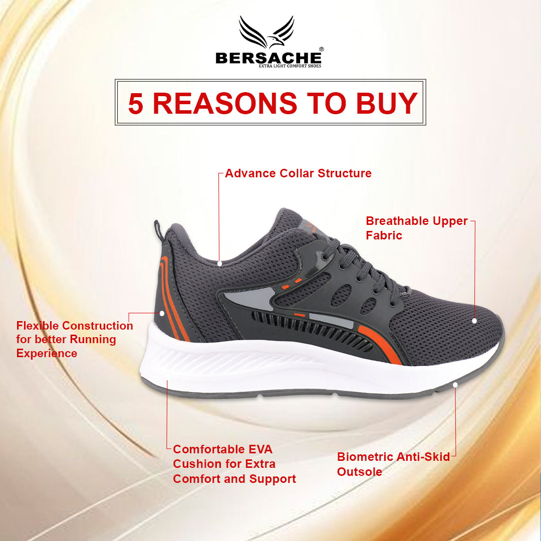 Bersache Casual Sneaker shoe for Men| Soft Cushioned Insole , Slip-Resistance Casuals For Men (Gray-8128)