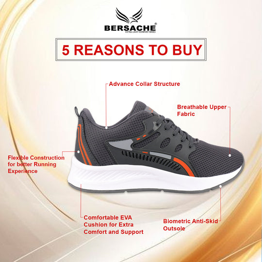 Bersache Casual Sneaker shoe for Men| Soft Cushioned Insole , Slip-Resistance Casuals For Men (Gray-8128)