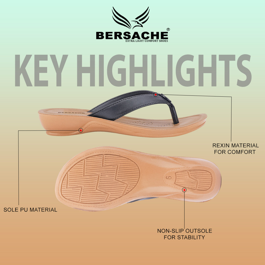 Bersache Extra Soft Classic Casual with  Regular wear with Ultra Soft & Flexibility Technology Sandal For Women's/Girl's-(Black-6229)
