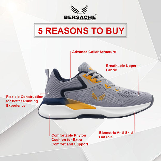 Bersache Sneaker, Loafers ,Casual With Extra Comfort Sneakers For Mens (9203-Grey)