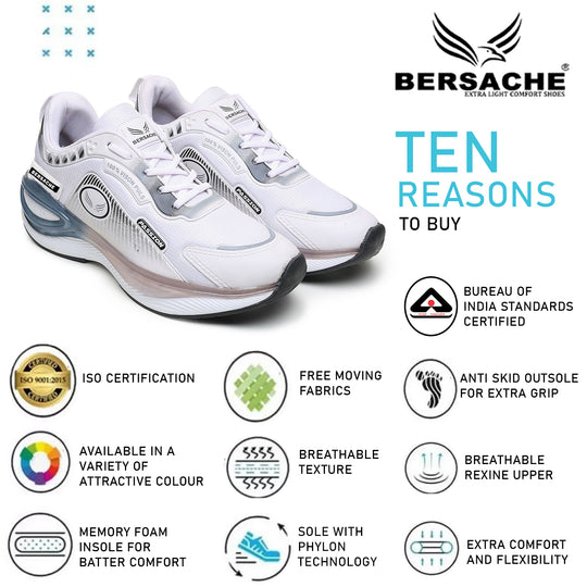 Bersache Premium Sports ,Gym, Trending Stylish Running Shoes For Men  (9201-White)
