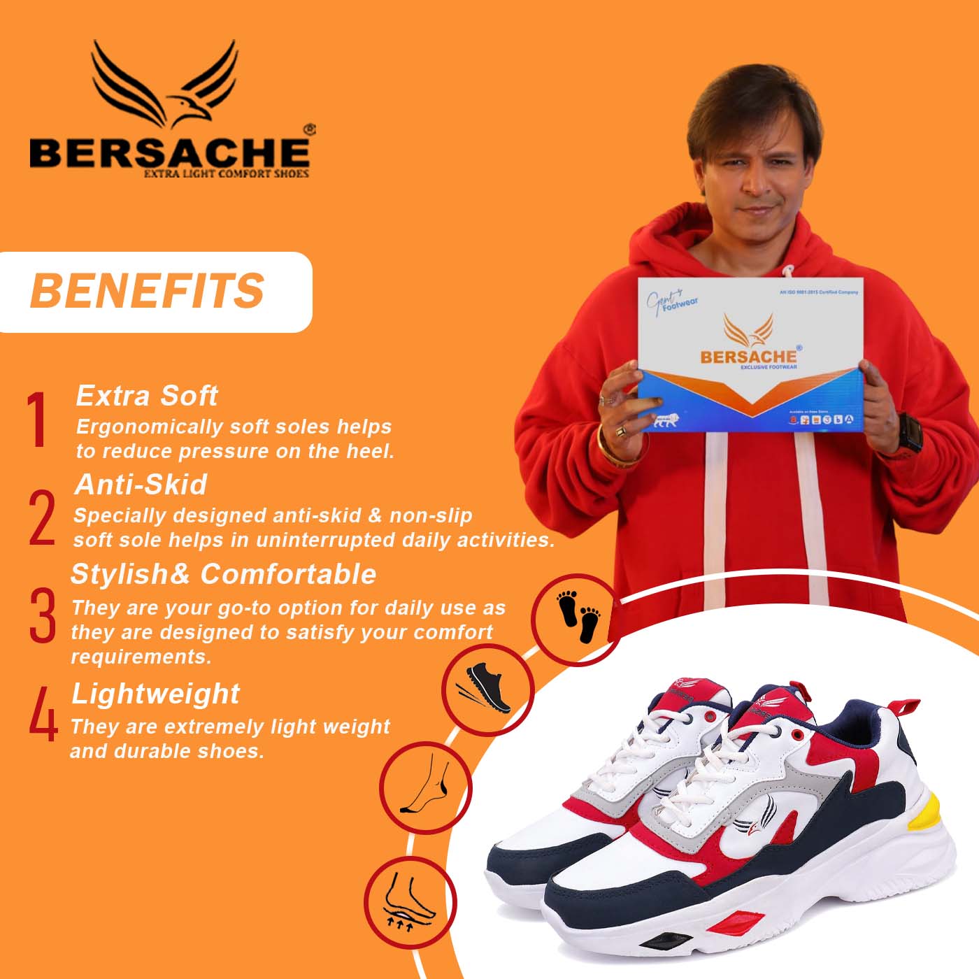 Bersache Lightweight Sports Running Shoes For Men Red-9010