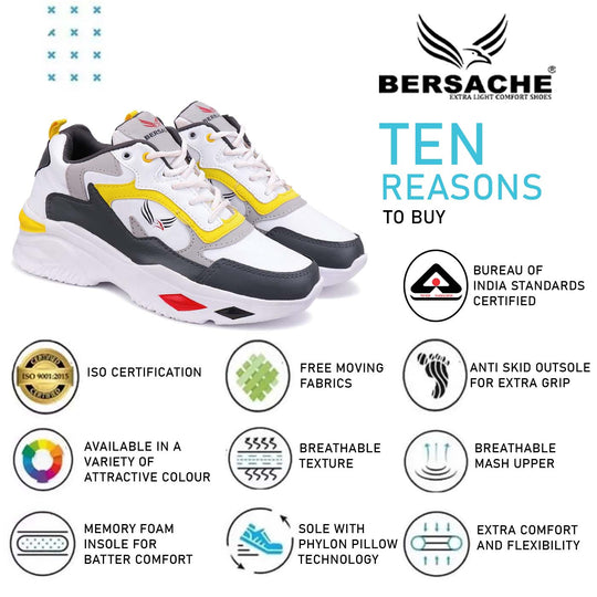 Bersache Lightweight Casual Sneaker Shoes For Men Yellow-9011