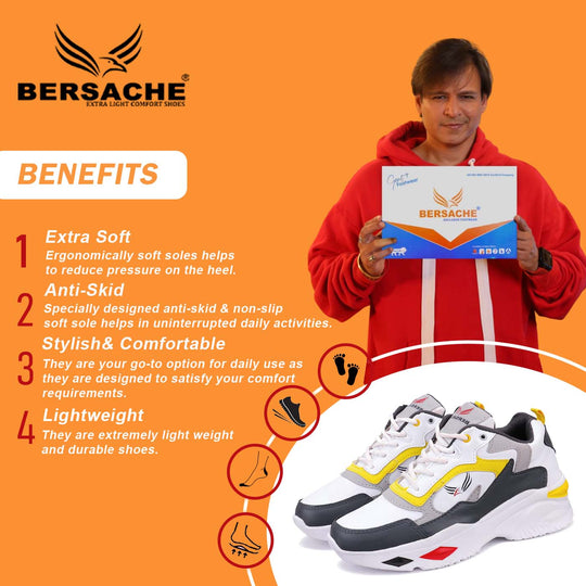 Bersache Lightweight Sports Running Shoes For Men Yellow-9011