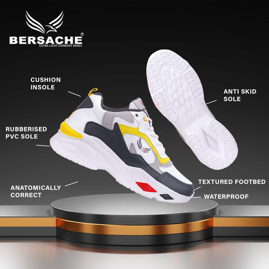 Bersache Lightweight Casual Sneaker Shoes For Men Yellow-9011