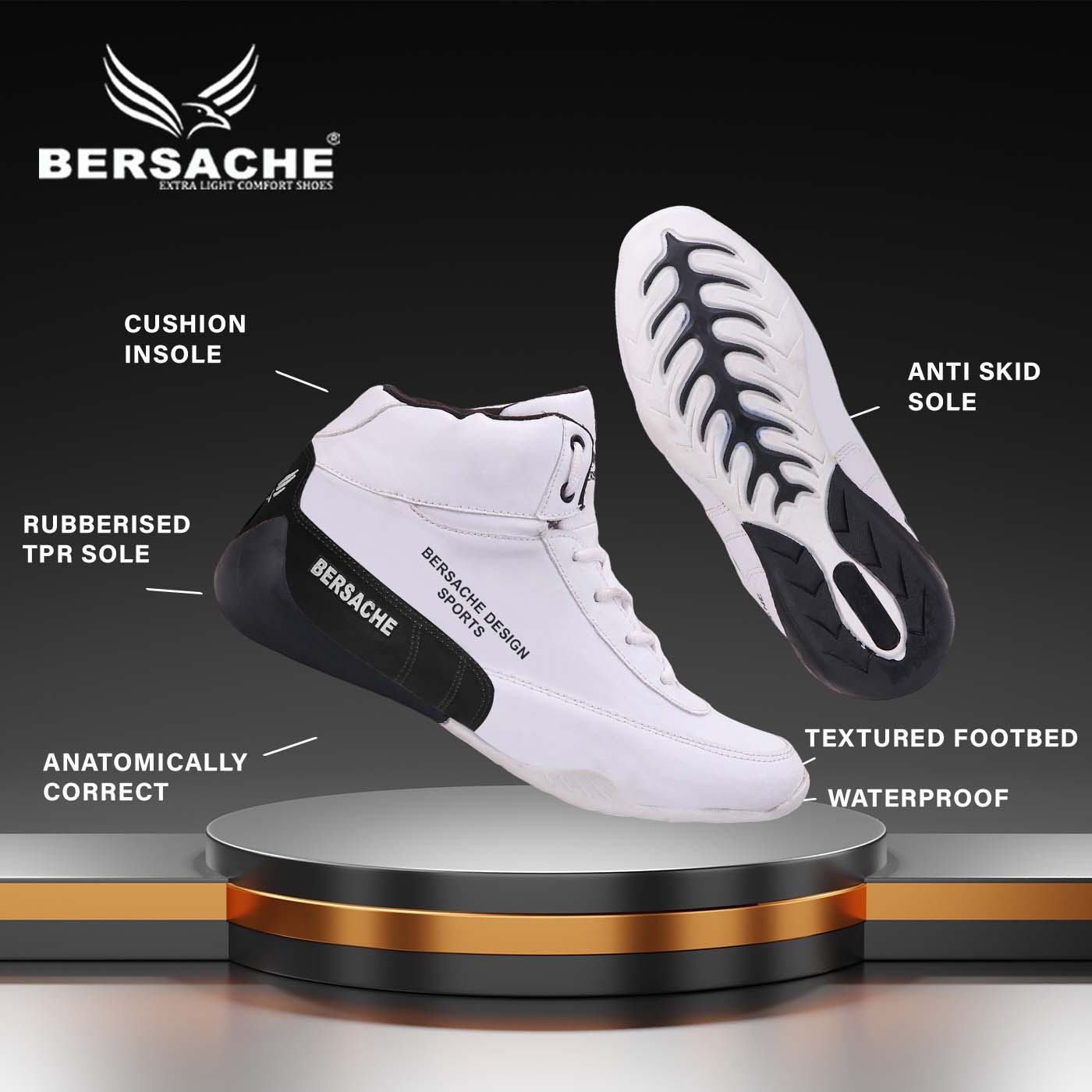 Bersache Casual Sneaker Shoes For Men (White -  9016)