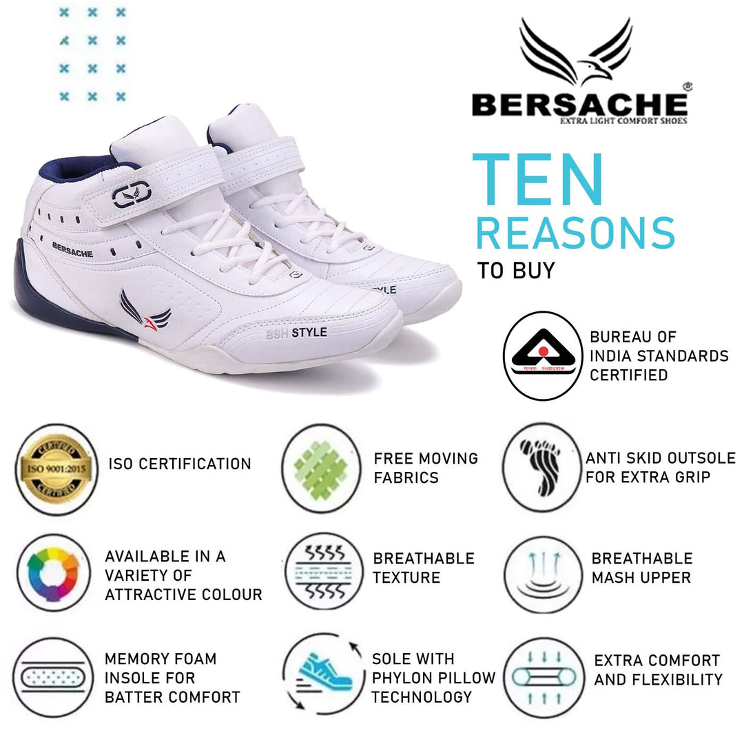 Bersache Lightweight Casual Sneaker Shoes For Men White-9018