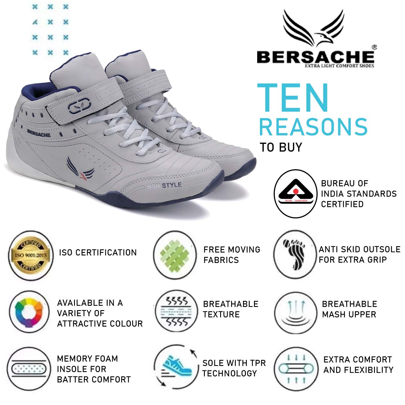 Bersache Lightweight Casual Sneaker Shoes For Men Grey-9021.
