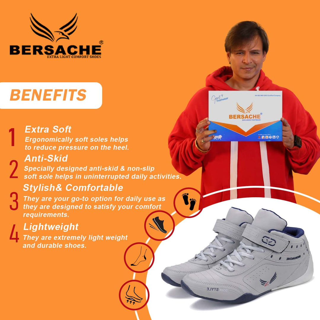 Bersache Lightweight Sports Running Shoes For Men Grey-9021