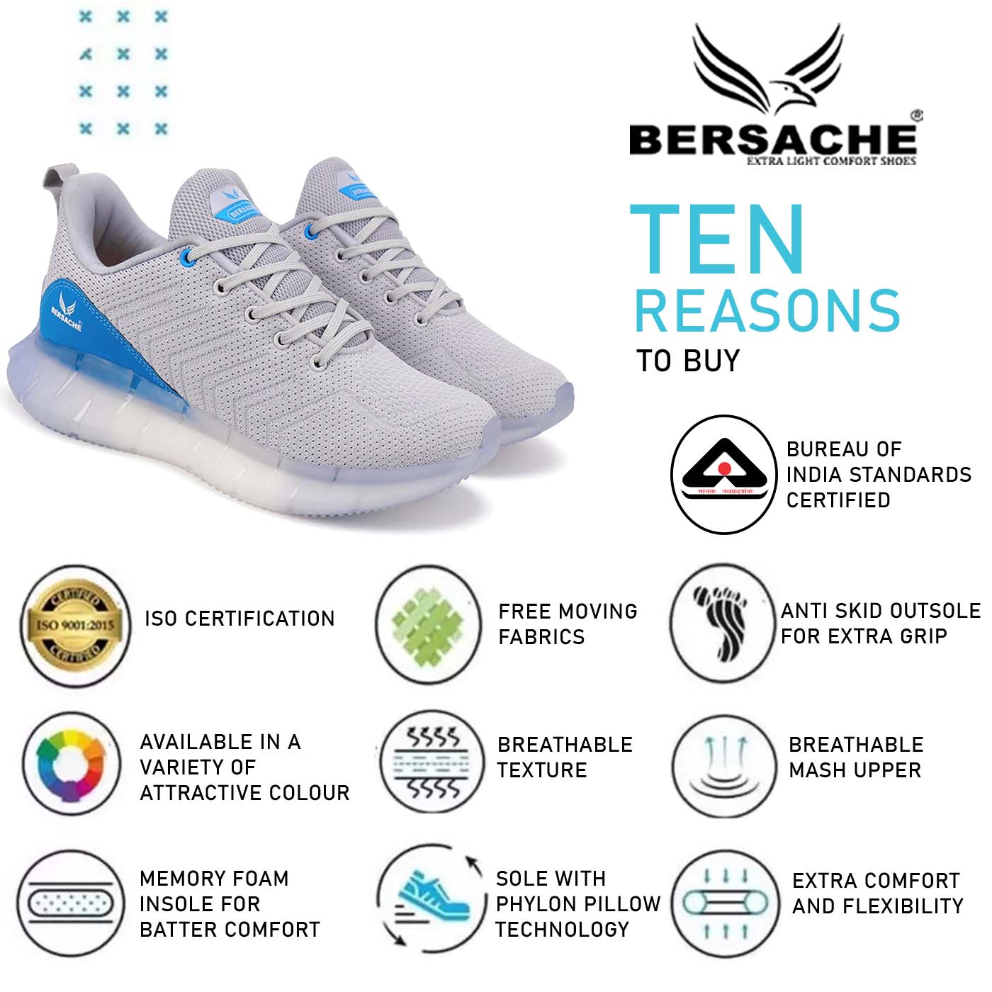 Bersache Lightweight Sports Running Shoes For Men Grey-9022