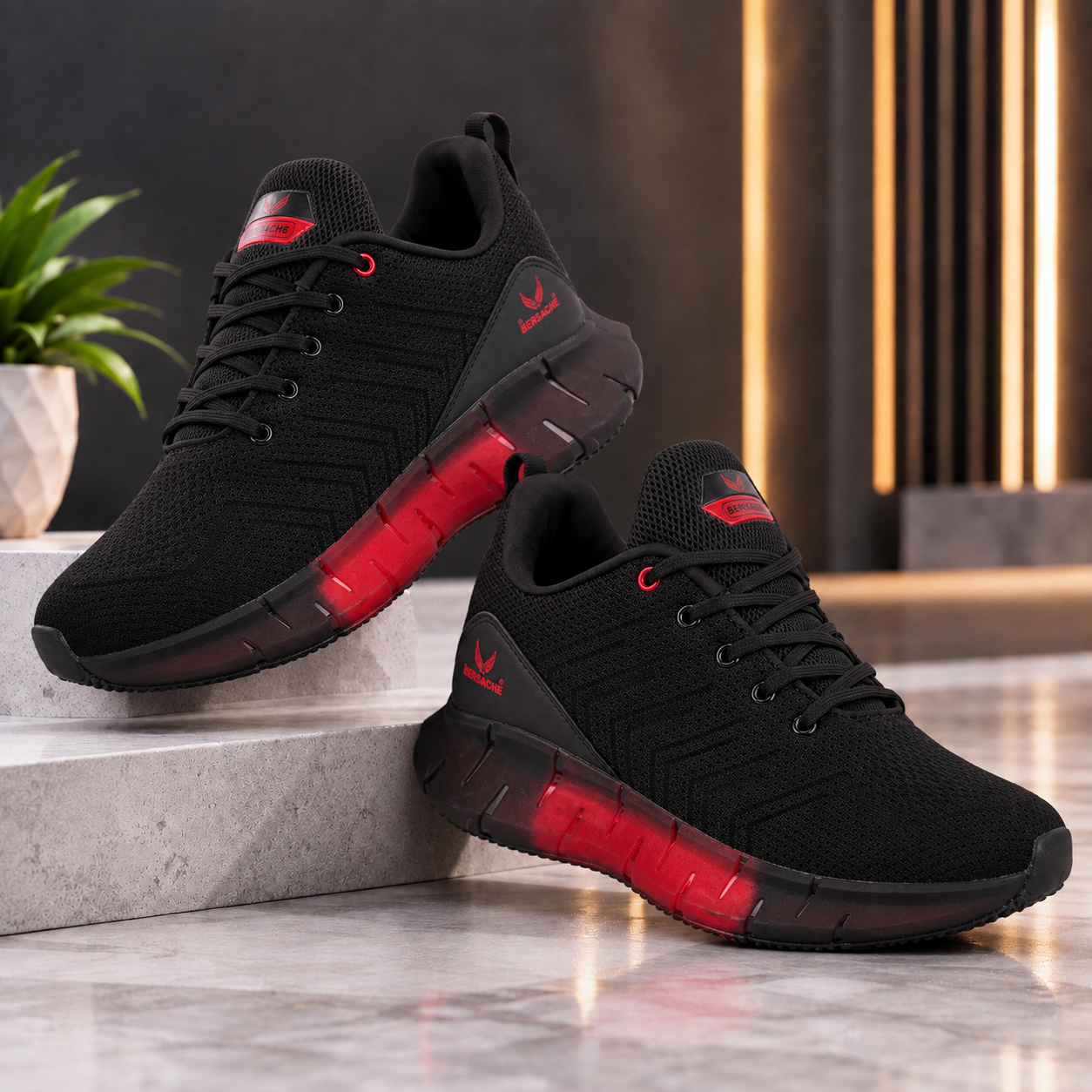 Bersache Lightweight Sports Running Shoes For Men Black-9023.