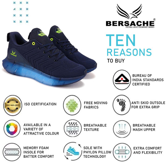 Bersache Lightweight Casual Sneaker Shoes For Men Blue-9024