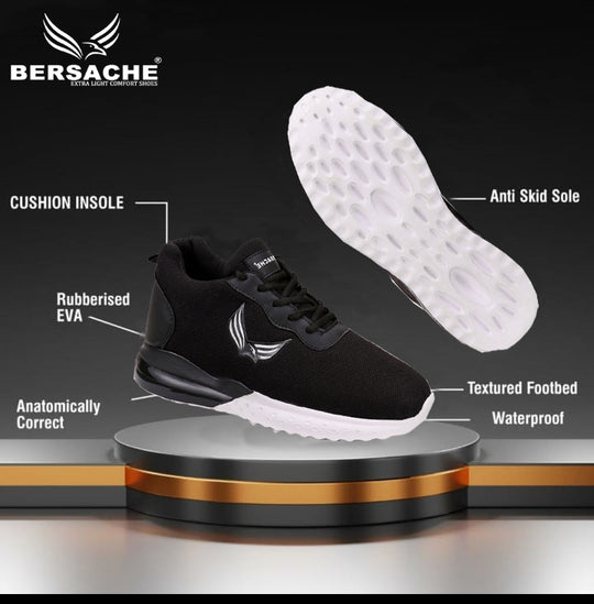 Bersache Lightweight Sports Running Shoes For Men Black-9025