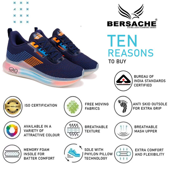 Bersache Lightweight Casual Sneaker Shoes For Men Blue-9028