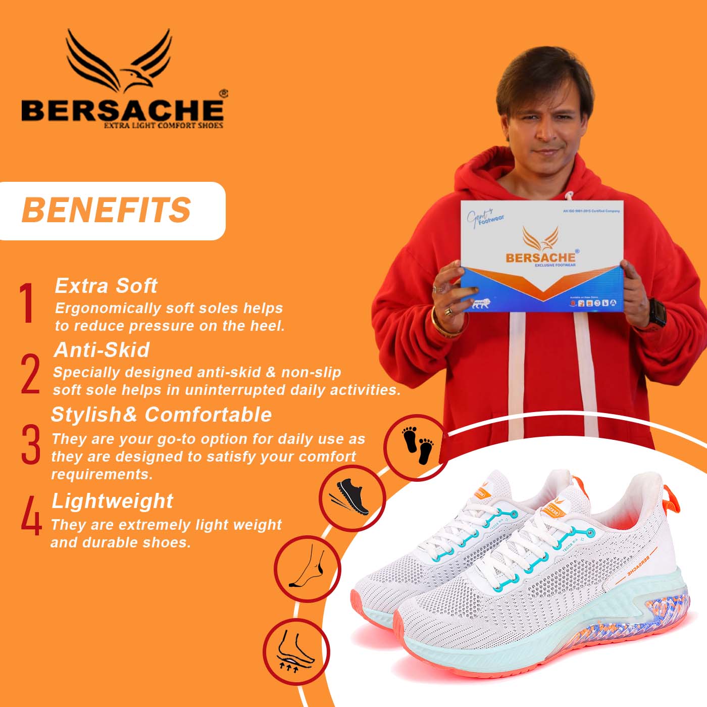 Bersache Lightweight Casual Sneaker Shoes For Men White-9036